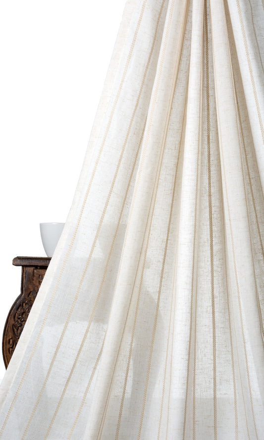 Striped Sheer Linen Blend Blinds (White/ Beige)