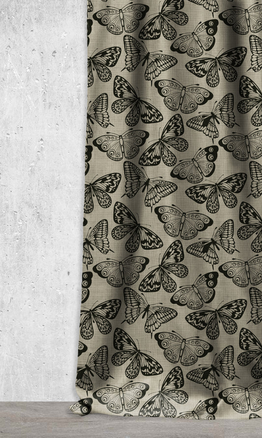 Nature Print Home Décor Fabric By the Metre (Black/ Stone Grey)