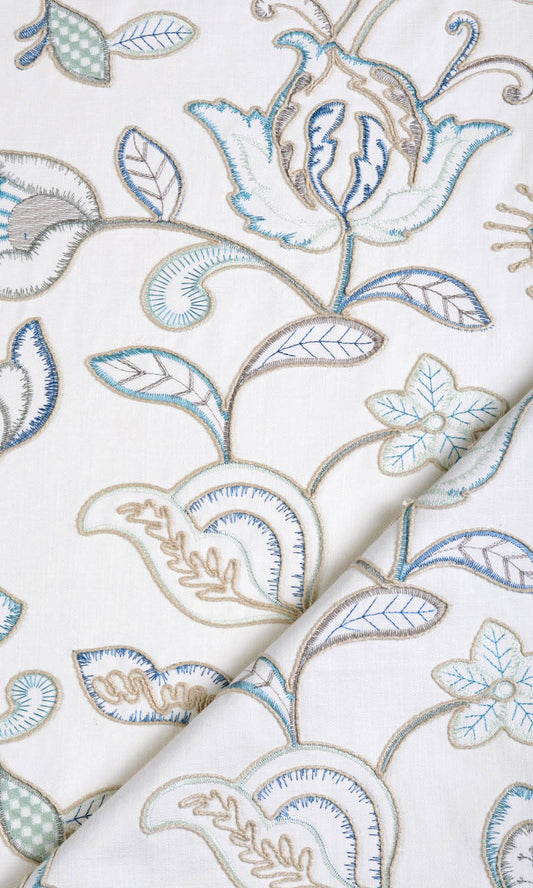 White Home Décor Fabric Sample (Beige/ Indigo Blue/ Pure White)