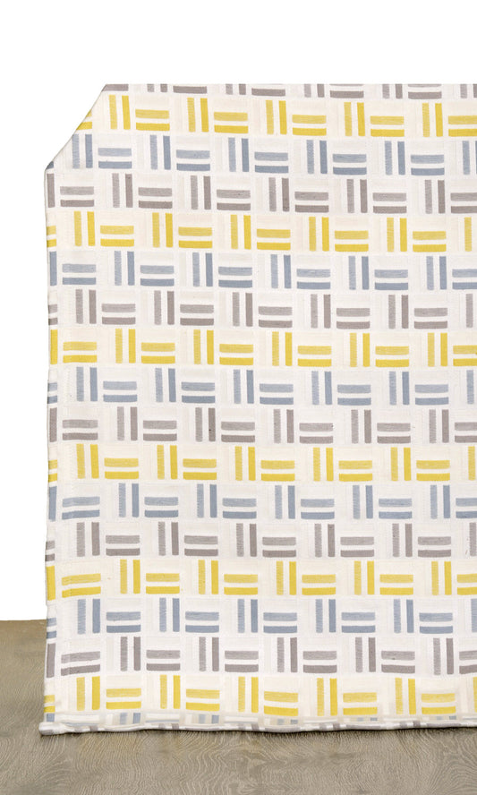 Woven Geometric Home Décor Fabric Sample (Yellow/ Steel Blue/ Grey)