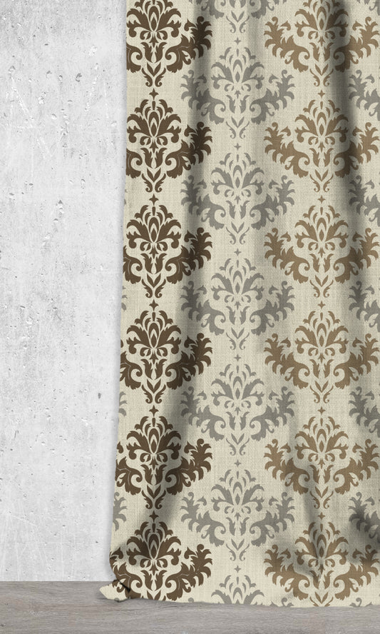 Damask Printed Window Home Décor Fabric By the Metre (Grey/ Brown)