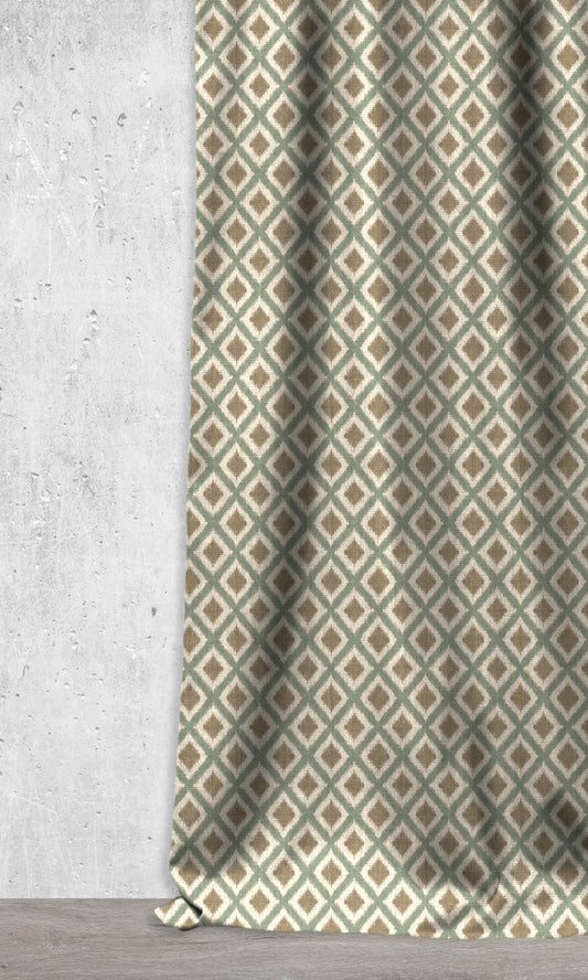 Diamond Patterned Ikat Shades (Olive Green/ Turquoise)