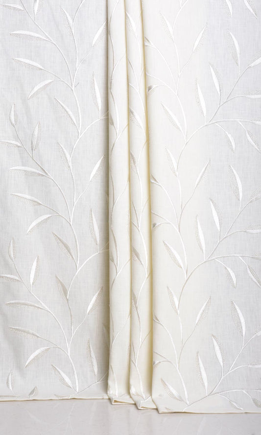 Poly-Linen Floral Embroidery Home Décor Fabric Sample (White/ Cream)