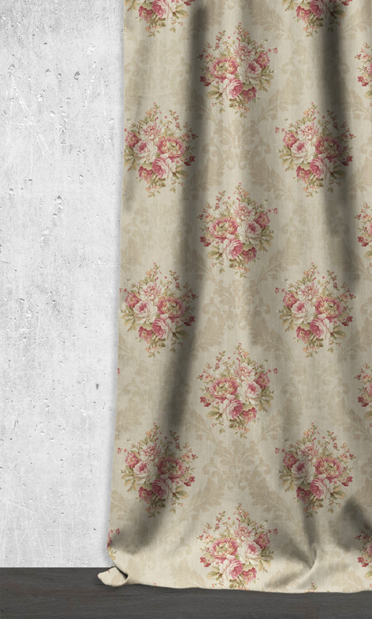 Dimout Floral Fabric Blinds (Pink/ Creamy-Beige)