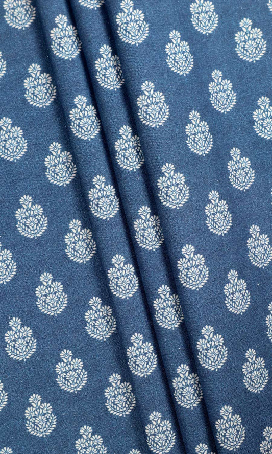 Floral Cotton Home Décor Fabric Sample (Blue)