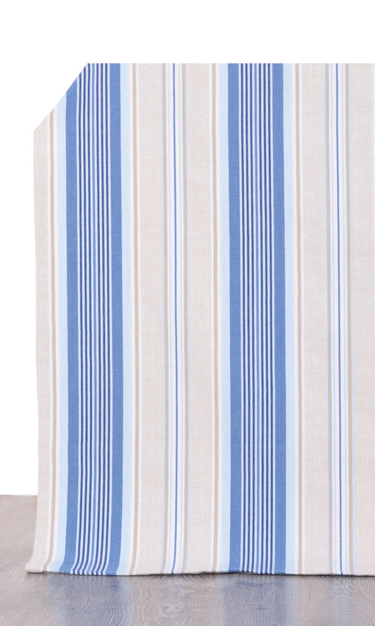 Barcode Striped Pattern Custom Home Décor Fabric Sample (Blue/ Beige)