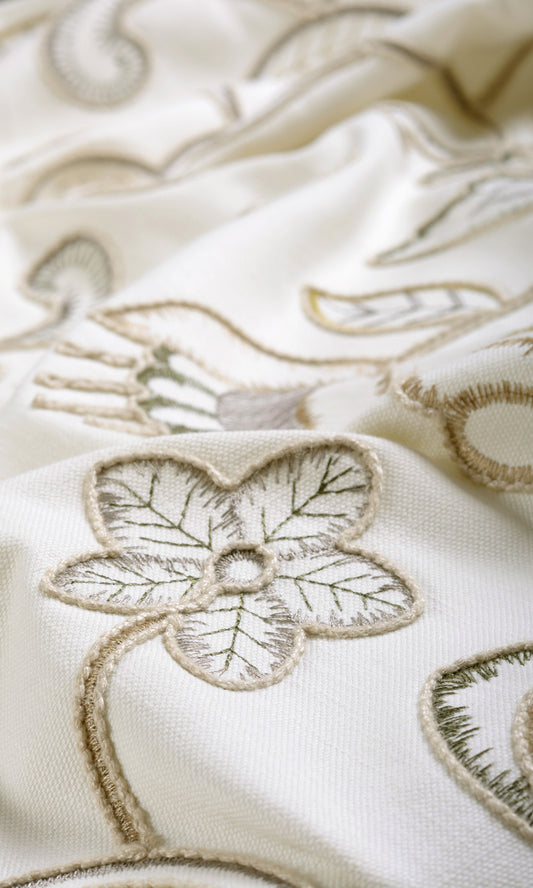 Embroidered Home Décor Fabric Sample (Beige/ Gray/ Green/ White)