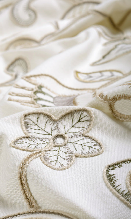 Embroidered Home Décor Fabric By the Metre (Beige/ Gray/ Green/ White)