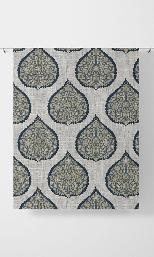 Paisley Home Décor Fabric By the Metre (Navy Blue/ Beige)