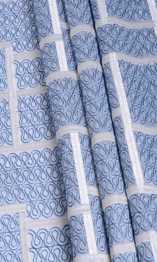 Geometric Embroidery Home Décor Fabric By the Metre (Blue/ White)