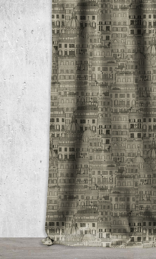 Printed Window Custom Roman Shades (Black/ Stone Grey)