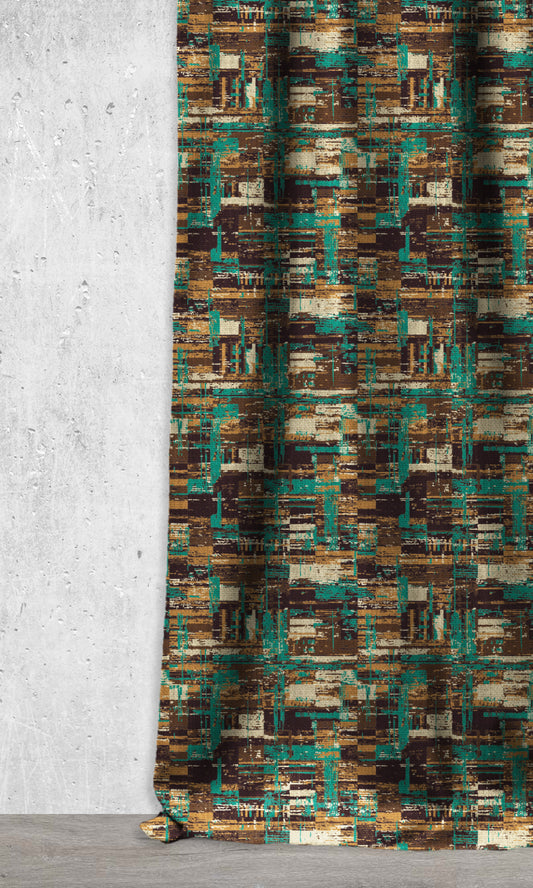 Kilim Print Window Shades (Turquoise/ Tawny Brown)