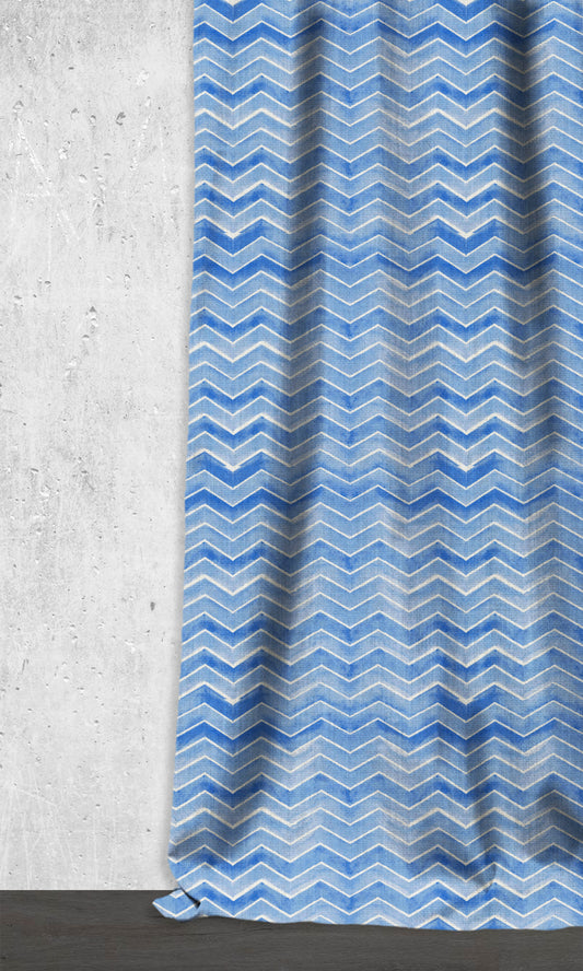 Chevron Print Home Décor Fabric By the Metre (Eggshell White/ Blue)