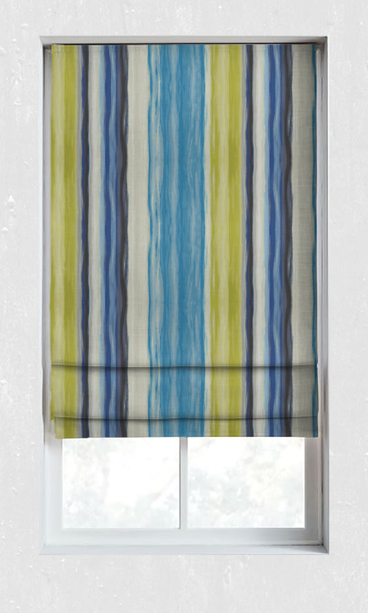 Dimout Striped Home Décor Fabric By the Metre (Blue/ Cobalt/ Pear Green)