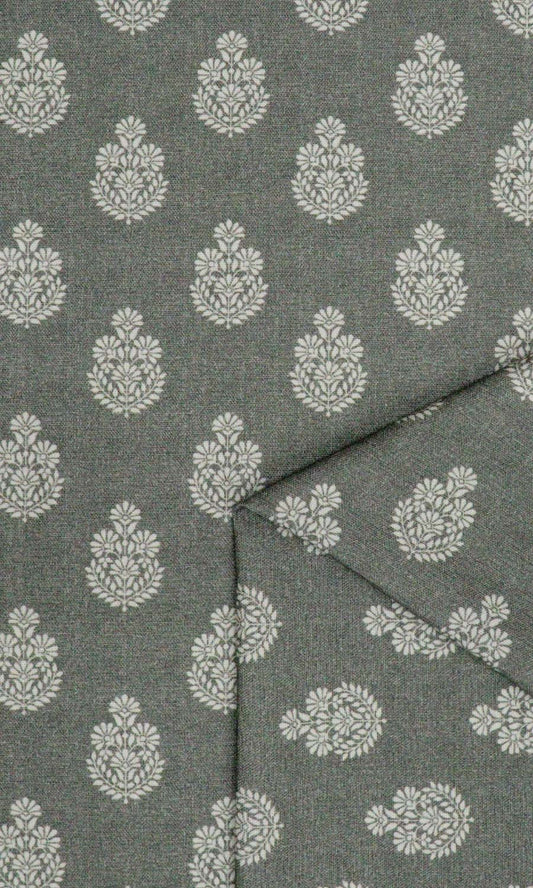 Floral Cotton Home Décor Fabric By the Metre (Grey/ Black)