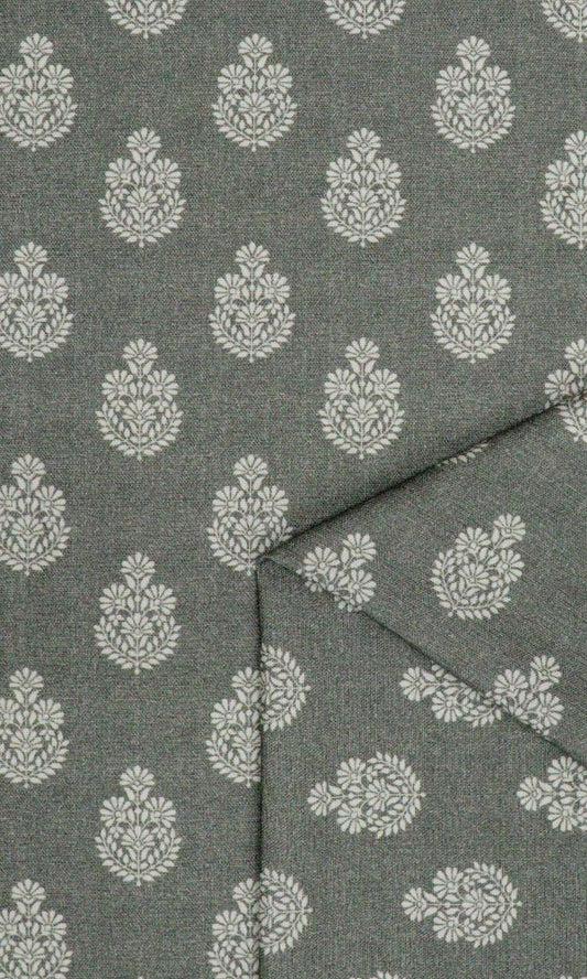 Floral Cotton Home Décor Fabric Sample (Grey/ Black)