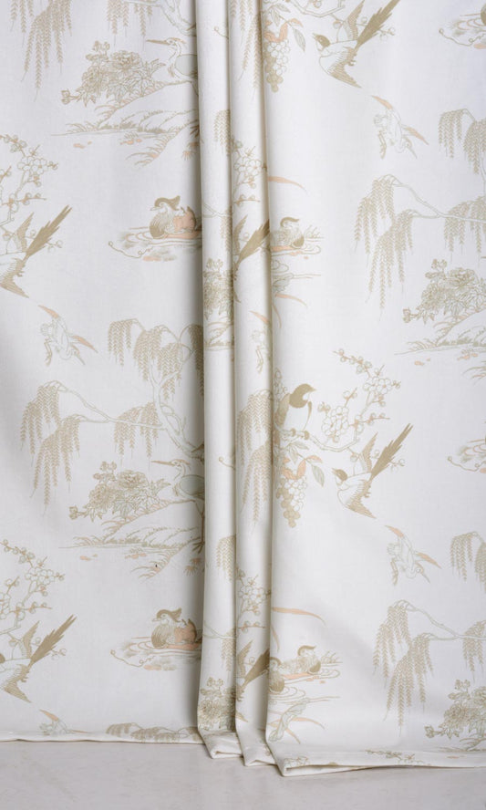 Chinoiserie Toile Velvet Print Blinds (White/ Ivory)