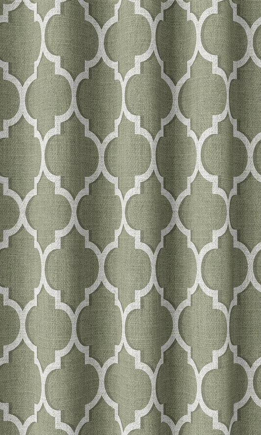 Trellis Tile Print Home Décor Fabric By the Metre (Green/ White)