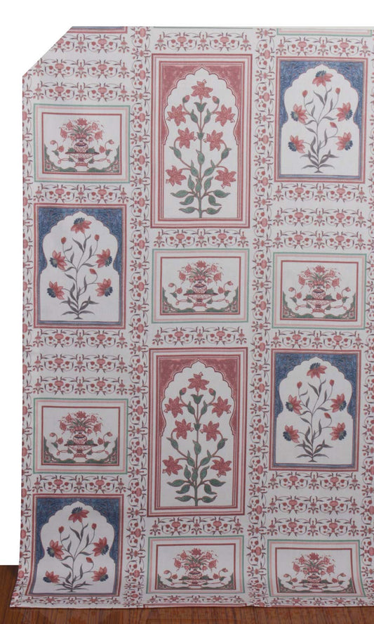 Floral Cotton Home Décor Fabric By the Metre (Blush Red/ Blue)