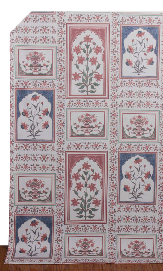 Floral Cotton Home Décor Fabric Sample (Blush Red/ Blue)