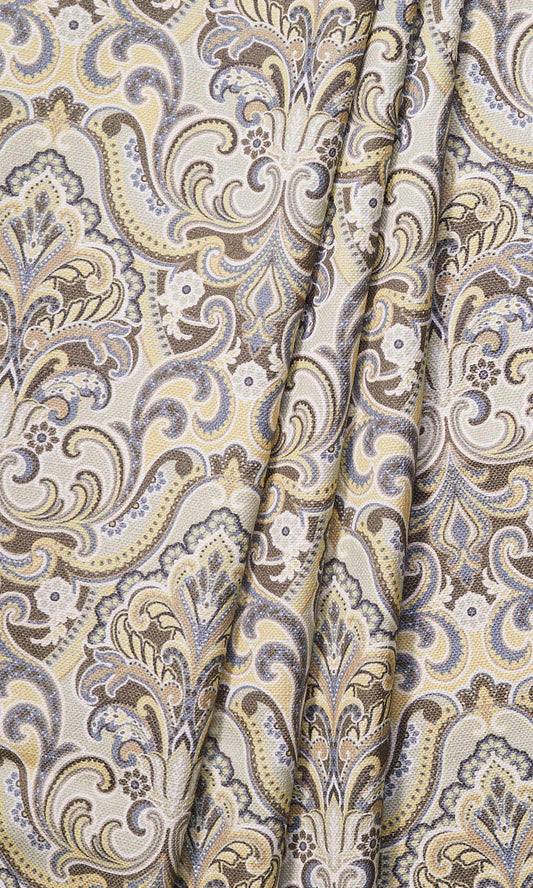 Fleur De Lis Print Home Décor Fabric Sample (Yellow/ Grey)