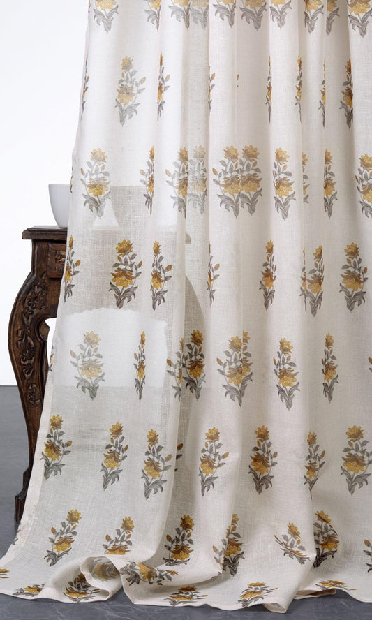 Sheer Floral Home Décor Fabric By the Metre (Cream/ Yellow)