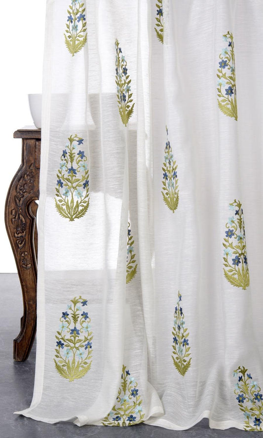 Sheer Floral Paisley Blinds (White/ Green/ Blue)