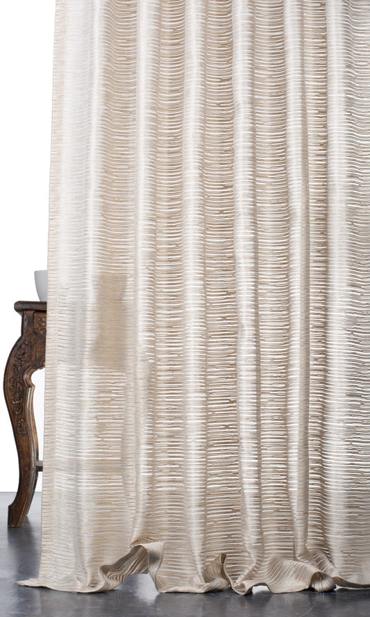 Striped Sheer Home Décor Fabric Sample (Pale Beige / Warm Ivory)