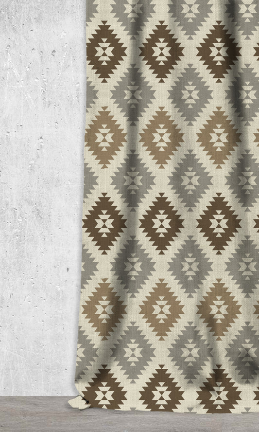 Geometric Print Home Décor Fabric By the Metre (Grey/ Tan Brown)