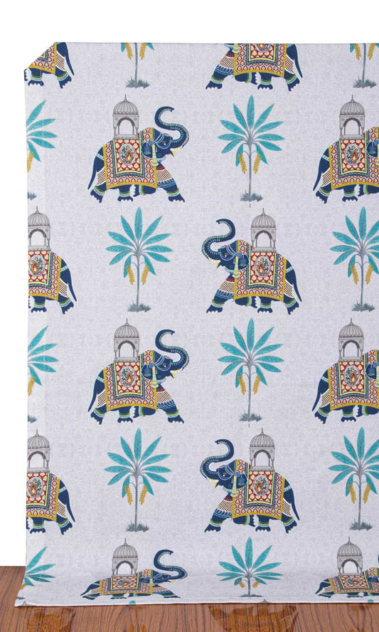 Printed Cotton Home Décor Fabric By the Metre (Grey/ Blue)
