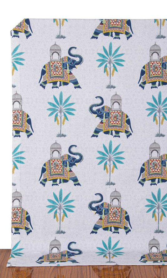 Printed Cotton Home Décor Fabric Sample (Grey/ Blue)