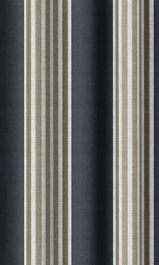 Modern Striped Custom Home Décor Fabric By the Metre (Navy Blue/ Brown)