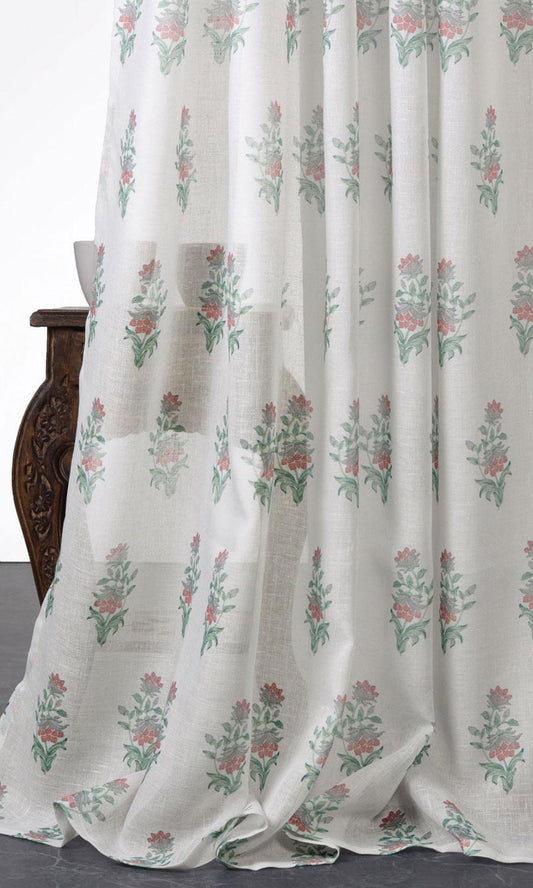 Sheer Floral Home Décor Fabric By the Metre (White/ Red/ Green)