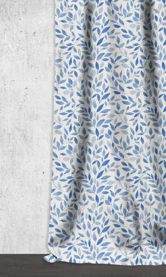 Botanical Print Home Décor Fabric By the Metre (Eggshell White/ Blue)