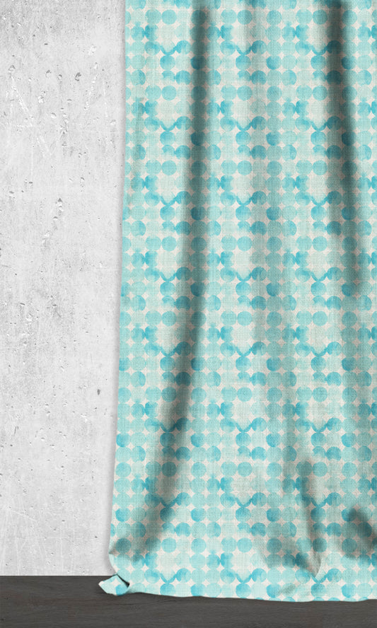 Printed Home Décor Fabric By the Metre (Eggshell White/ Turquoise Blue)