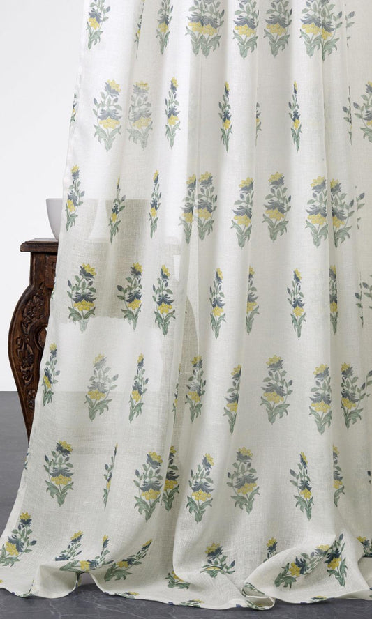 Sheer Floral Home Décor Fabric Sample (White/ Green/ Yellow)