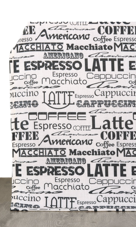 Coffee Theme Printed Roman Shades (White/ Black)