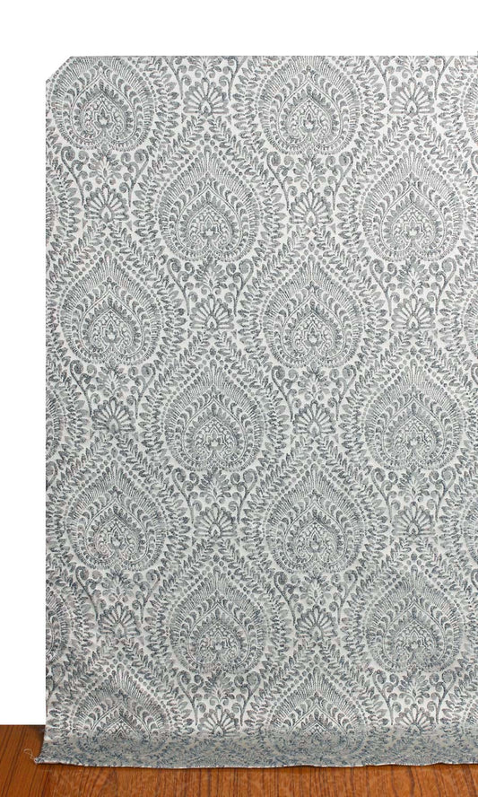 Textured Floral Roman Shades (Grey/ Deep Blue)