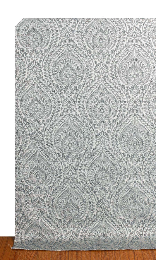 Textured Floral Home Décor Fabric By the Metre (Grey/ Deep Blue)
