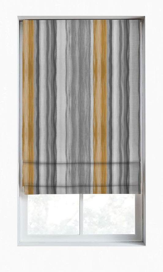 Dimout Striped Window Home Décor Fabric By the Metre (Grey/ Mustard Yellow)