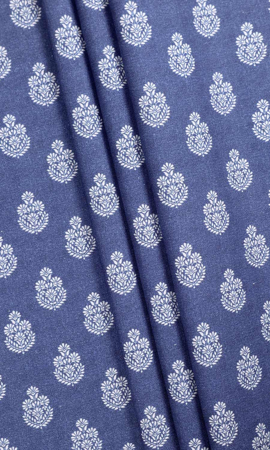 Floral Cotton Home Décor Fabric Sample (Blue)