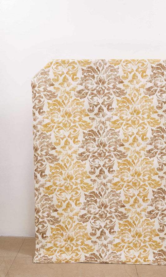 Printed Custom Home Décor Fabric By the Metre (Ocher Yellow/ Mocha Brown)