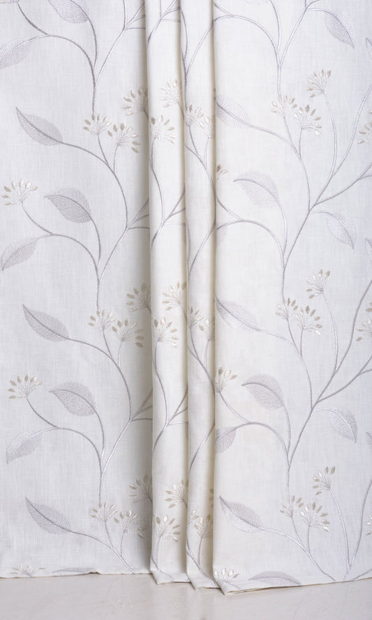 Poly-Linen Floral Embroidery Shades (White/ Cream)