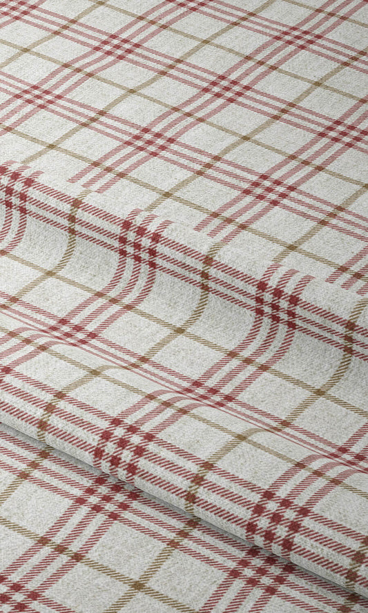 Modern Check Home Décor Fabric By the Metre (Linen White/ Red)