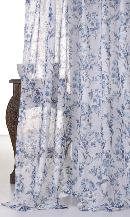 Sheer Floral Print Roman Blinds (Blue/ Grey)