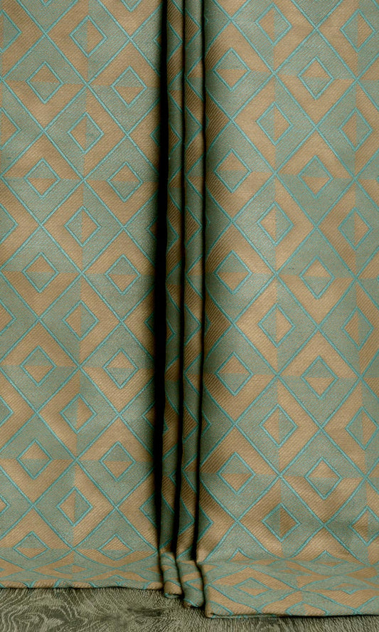 Woven Diamond Patterned Blinds (Turquoise Blue/ Brown)