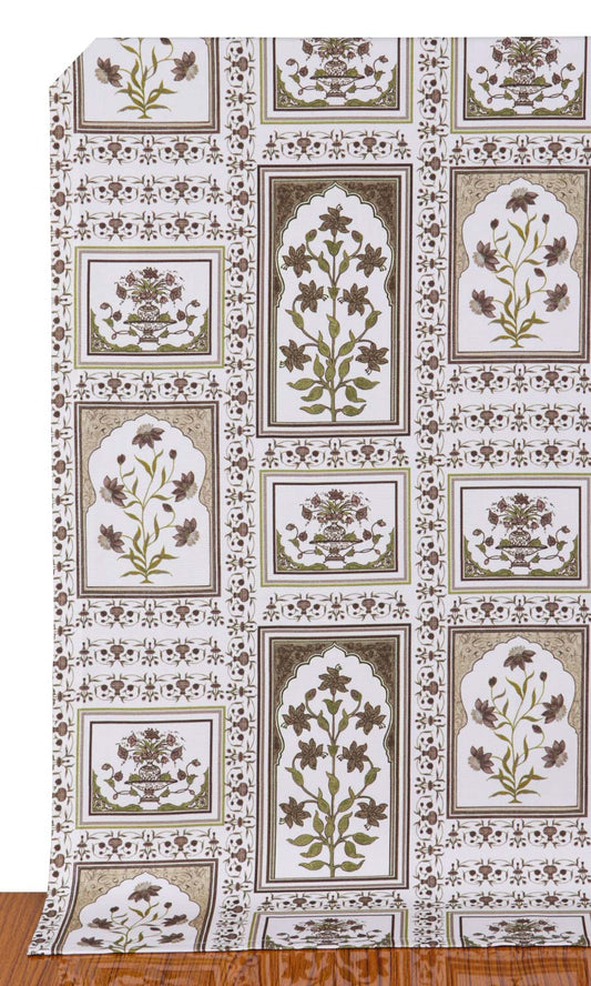 Floral Cotton Home Décor Fabric By the Metre (Brown/ Green)
