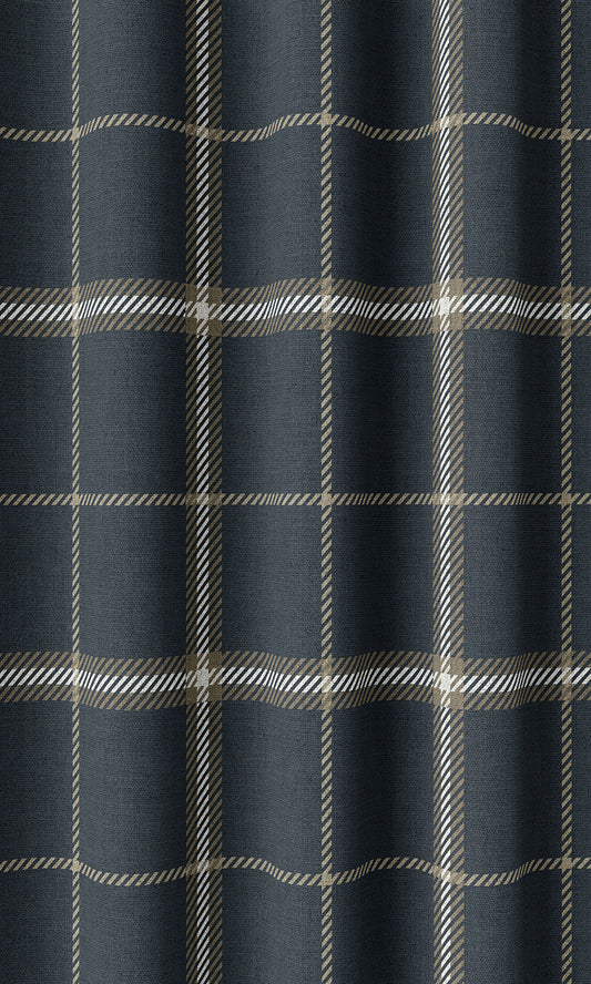 Modern Check Print Home Décor Fabric By the Metre (Navy Blue/ Brown)