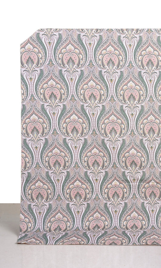 Floral Damask Home Décor Fabric Sample (Pink/ Green/ Grey)