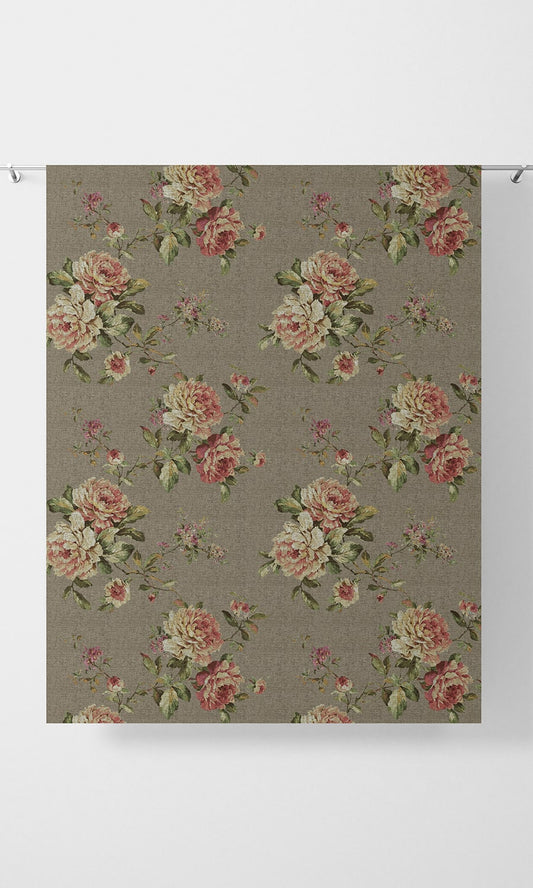 Floral Country Home Décor Fabric By the Metre (Grey/ Green/ Pink)